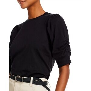 FRAME Frankie Ruched Puff Sleeve Tee in Black-100% Cotton-Women's Size XXS‎ NWOT